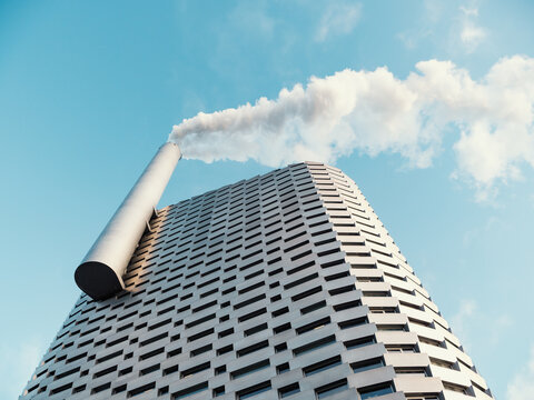 Copenhagen, Amager - Denmark, January 22, 2020: The giant chimney at Copenhill (Amager bakke), by Bjarke Ingels Group.
