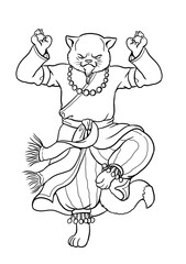 The cat as a Buddhist monk. Coloring page with funny steampunk ape character.