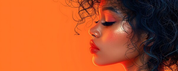Portrait of a young woman with curly hair and closed eyes