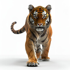 Obraz premium A tiger walking gracefully on a white background.