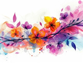 Obraz premium Modern vine flowers with abstract shapes and bright hues, set against a pristine white background for a fresh look