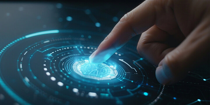 hand pushing a button on a touch screen interface