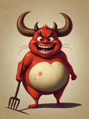 Generative AI. Pudgy Devil Playing With Its Pitchfork. T-shirt Design
