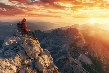 Thrilling Rock Climber Summiting a Jagged Peak with Breathtaking View Captured in Sharp Detail