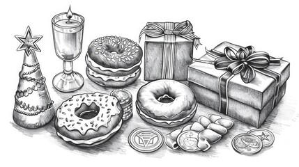 Fototapeta premium Black and White Doughnut Illustration