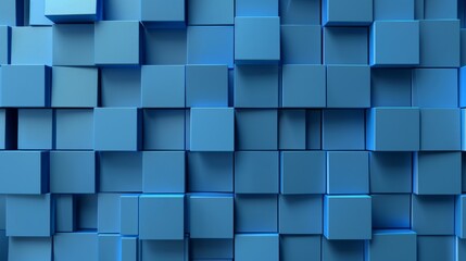 Blue geometric cubes creating an abstract 3D pattern.