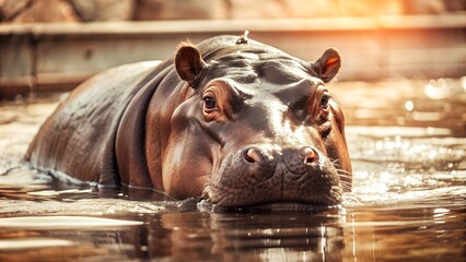 Fototapeta premium Hippopotamus in Water. Perfect for: Wildlife Blogs, Nature Retreats, Conservation Articles, Zoo Advertisements