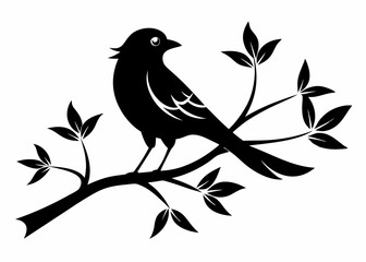  Bird on a tree branches silhouette vector illustration 