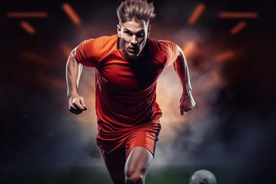 Soccer Player Running and Looking Directly at Camera. Generative AI