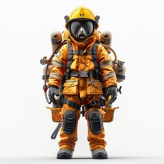 Naklejka premium 3D Illustration Of A Firefighter With Arms Akimbo Pose, Psd Template