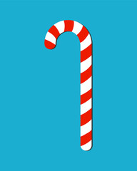 Fototapeta premium Red and White Striped Candy Cane on Bright Blue Background Festive Holiday Sweets.