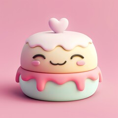 Kawaii 3D Cartoon Cake with Heart Topper