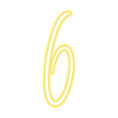 Illustration of neon number. Pink luminous number 6 isolated on transparent background.