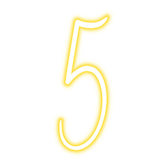 Illustration of neon number. Pink luminous number 5 isolated on transparent background.