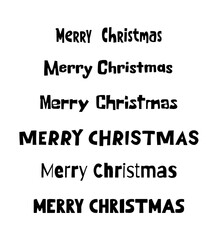 Various Merry Christmas Typography Styles in Black Text on White Background.