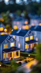 Glowing Miniature Homes in a Real Estate Protection and Investment Concept