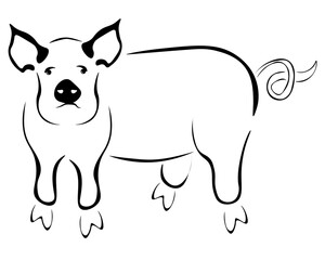 Stylized silhouette of a pig, a domestic animal symbol of the eastern horoscope for design