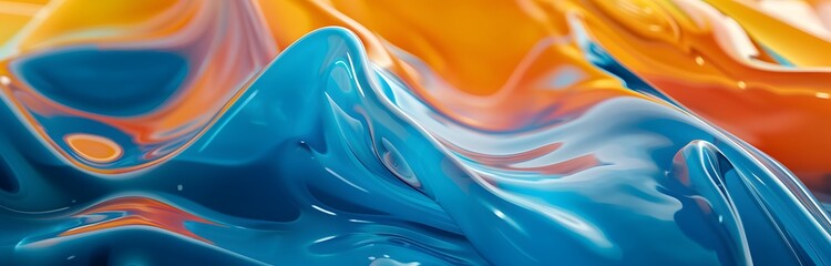 Obraz premium Abstract background with vibrant waves and fluid shapes in blue, orange and yellow colors