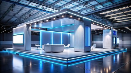 Modern and futuristic booth background at Yuanxing Technology trade show , technology, innovation, exhibition, futuristic