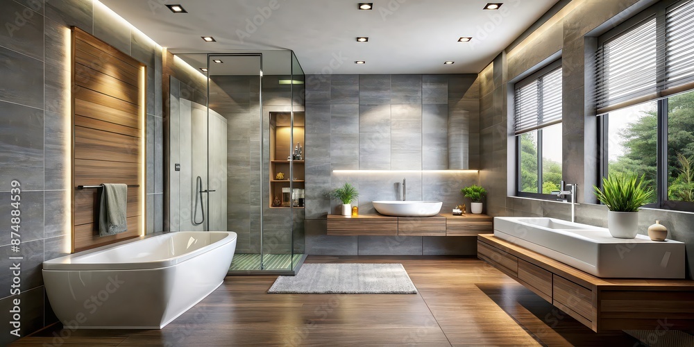 Poster Modern bathroom interior with sleek fixtures and minimalist design, bathroom, interior, modern, sleek, fixtures, minimalist