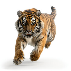Obraz premium A tiger running on a white background.