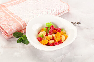 Sweet candied papaya colorful pieses