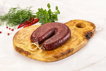 Delicious dry cured beef basturma on table, closeup