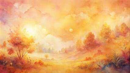 Fototapeta premium Vibrant watercolor abstract features soft peach hues on a warm yellow background, evoking feelings of serenity and gentle summer days.