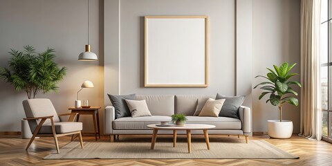 Fototapeta premium Modern poster frame mockup in a contemporary living room setting , interior design, modern, mockup