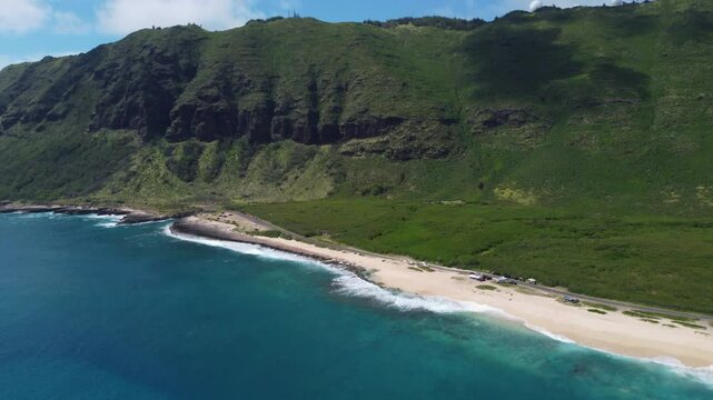 4K drone video of the island of Hawaii over the beaches of Lihue, Kauai. Near Waikiki Beach, Na Pali Coast, Haleakala National Park, Moloka'i's Kalaupapa