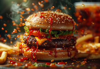 Cheeseburger With Ketchup Drizzle