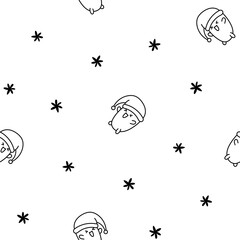 Funny bread characters. Seamless pattern. Coloring Page. Cute tasty bakery pastries, cartoon happy bagets faces. Hand drawn style. Vector drawing. Design ornaments.