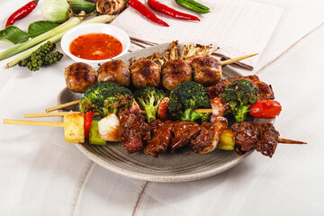 Asian grilled skewer assortment satay