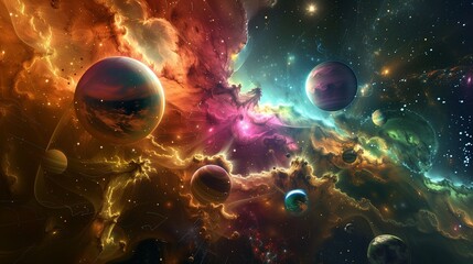 A 3d render Animals and dynamic blackhole colorful smoky and dynaic water