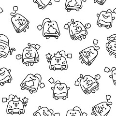 Funny tea bag with different emotions. Seamless pattern. Coloring Page. Cartoon character. Hand drawn style. Vector drawing. Design ornaments.