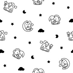 Funny tea bag with different emotions. Seamless pattern. Coloring Page. Cartoon character. Hand drawn style. Vector drawing. Design ornaments.