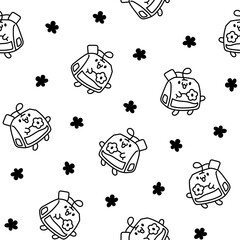 Funny tea bag with different emotions. Seamless pattern. Coloring Page. Cartoon character. Hand drawn style. Vector drawing. Design ornaments.