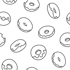 Donuts with glaze. Seamless pattern. Coloring Page. Sweet doughnuts. Chocolate confectionery. Hand drawn style. Vector drawing. Design ornaments.