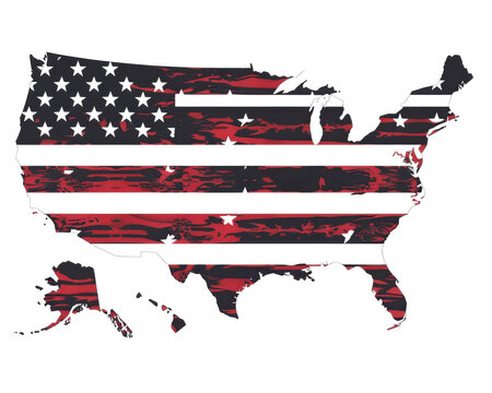 Illustrated American flag designed within a United States map outline, emphasizing patriotism and national pride with a rustic feel.