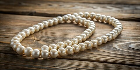 Pearl necklace displayed on a rustic wooden background, pearl necklace, jewelry, fashion, accessory, elegance, luxury