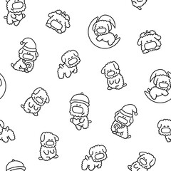 Cute kawaii dog toy poodle. Seamless pattern. Coloring Page. Cartoon funny puppy character. Hand drawn style. Vector drawing. Design ornaments.