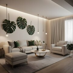 Realism-Inspired Living Room with Monstera Decor