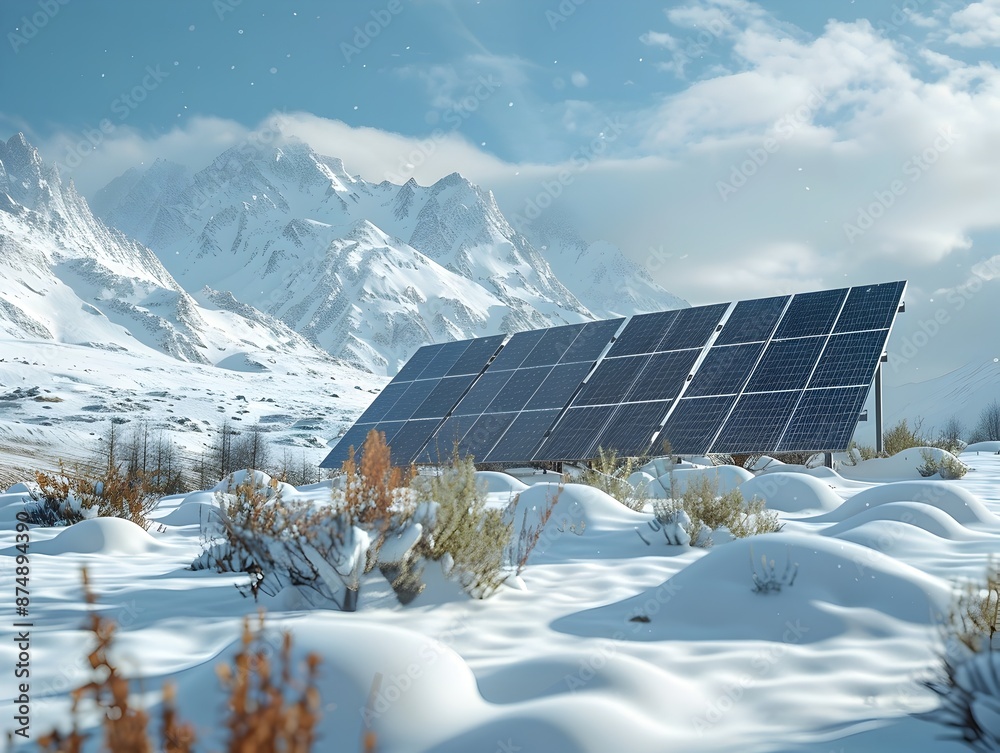 Canvas Prints Solar Panels in Snowy Mountainous Landscape Showcasing Renewable Energy Capabilities