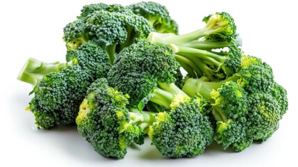 Fresh Broccoli Florets on White Background