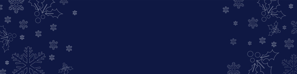 Creative Christmas and New year design banner or card template. Holly Berries and snowflakes texture. Decorative background template for card or banner designs. 