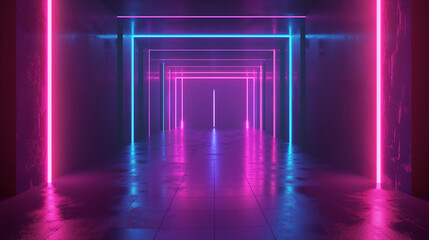 Fototapeta premium ntricate symmetrical design with neon accents, creating a sense of balance, left third copy space
