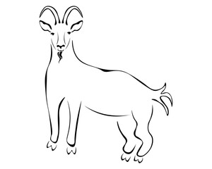 Stylized silhouette of a goat, domestic animal symbol of the eastern horoscope for design