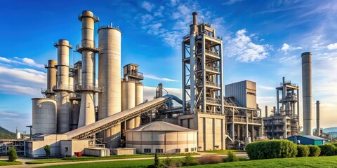 Fototapeta premium Orange industrial cement plant with smokestacks and machinery , cement, factory, industry, construction