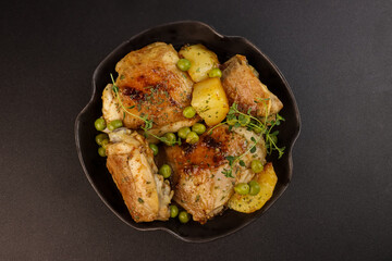 Chicken Vesuvio is Pan-Seared and Baked Chicken, Potatoes and Peas. 