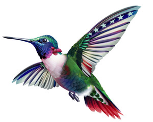 Vibrant illustration of a hummingbird with colorful feathers and intricate details against a transparent background. Ideal for artistic projects.